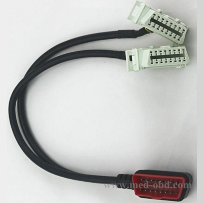 OBD2 Splitter Y Cable, right-angle J1962M to 2 J1962F, 1ft