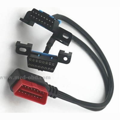 OBD2 Splitter Y Cable, right-angle J1962M to 2 J1962F, Y Cable, 1ft